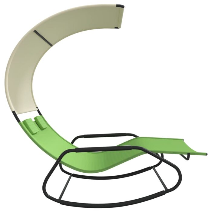Chaise longue double à bascule avec auvent Vert et crème – Image 2