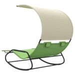 Chaise longue double à bascule avec auvent Vert et crème – Image 3