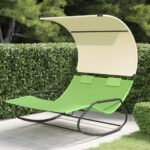 Chaise longue double à bascule avec auvent Vert et crème
