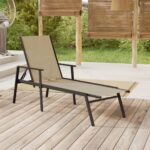 Chaise longue acier et tissu textilène crème