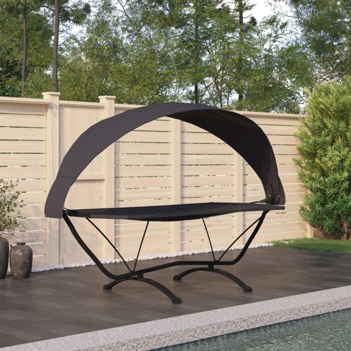 Lit de repos d'extérieur avec auvent Noir Acier et tissu Oxford – Image 1