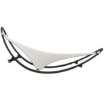 Chaise longue à bascule avec roues Acier et textilène Crème – Image 2