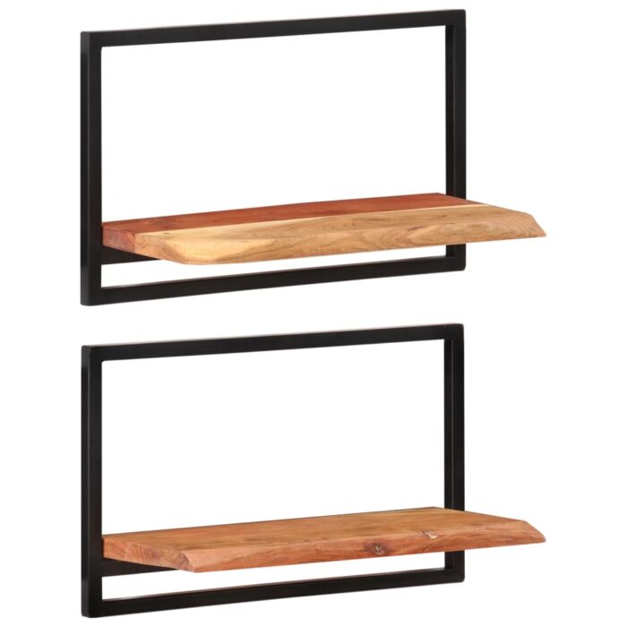 Étagères murales 2 pcs 60x25x35 cm Bois d'acacia et acier – Image 1