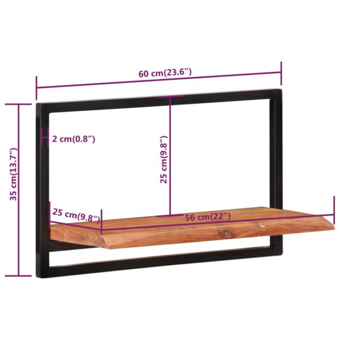 Étagères murales 2 pcs 60x25x35 cm Bois d'acacia et acier – Image 6