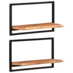 Étagères murales 2 pcs 60x25x35 cm Bois d'acacia et acier – Image 7
