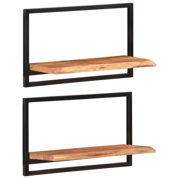Étagères murales 2 pcs 60x25x35 cm Bois d'acacia et acier – Image 7