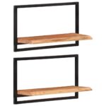 Étagères murales 2 pcs 60x25x35 cm Bois d'acacia et acier – Image 9