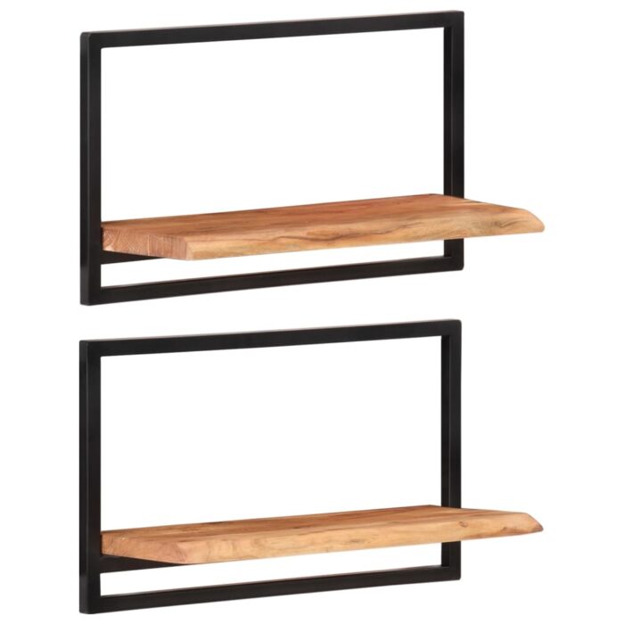 Étagères murales 2 pcs 60x25x35 cm Bois d'acacia et acier – Image 9