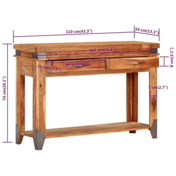 Table console 110x34x74 cm Bois d'acacia massif – Image 7