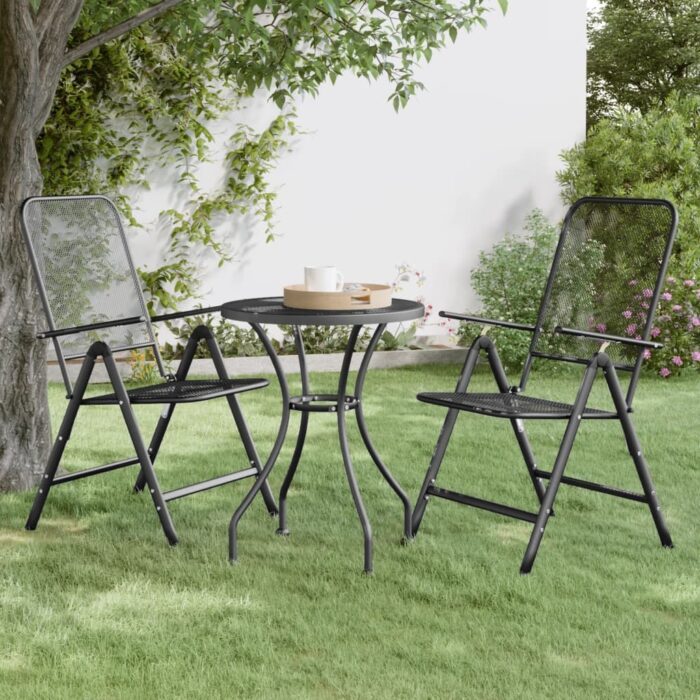 Chaises pliables jardin lot de 2 Maille métallique Anthracite – Image 1