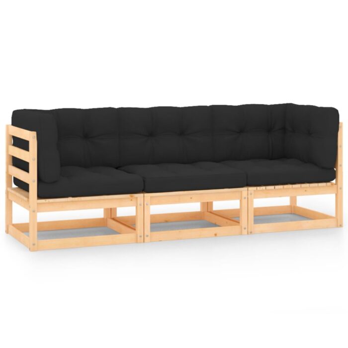 Salon de jardin 3 pcs avec coussins Bois de pin massif – Image 1
