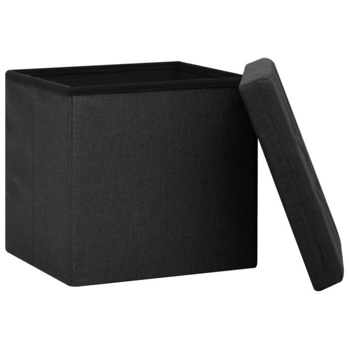 Tabouret de rangement pliable Noir Faux lin – Image 2