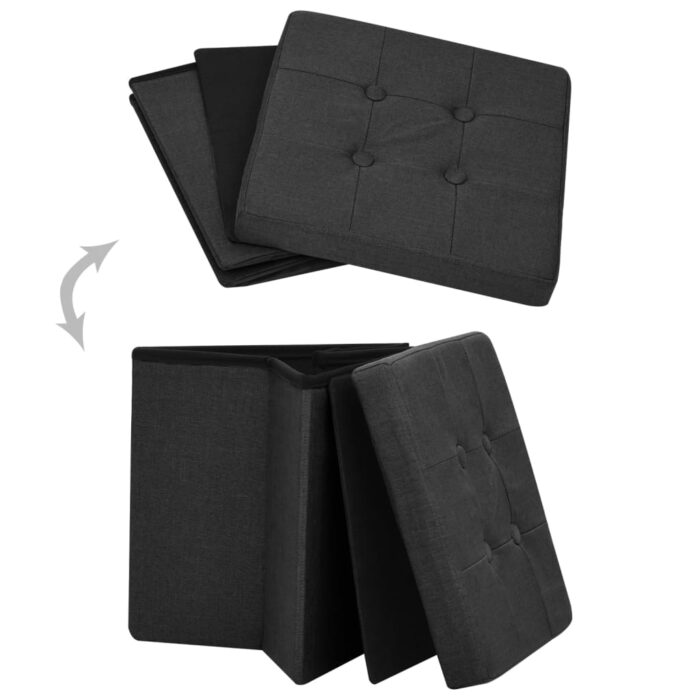 Tabouret de rangement pliable Noir Faux lin – Image 3