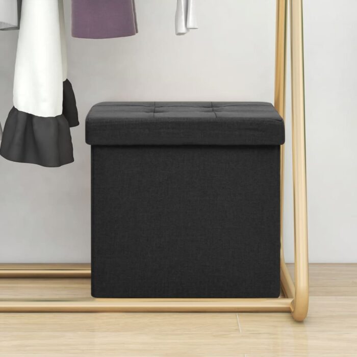 Tabouret de rangement pliable Noir Faux lin – Image 1