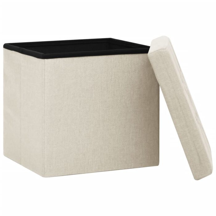 Tabouret de rangement pliable Blanc crème Faux lin – Image 2