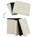 Tabouret de rangement pliable Blanc crème Faux lin – Image 3