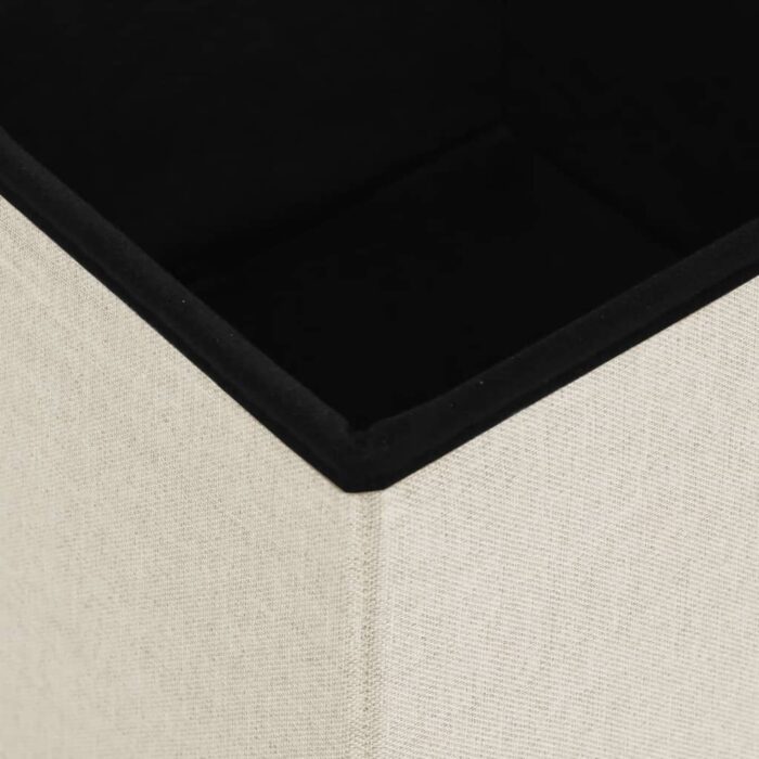 Tabouret de rangement pliable Blanc crème Faux lin – Image 4