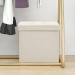Tabouret de rangement pliable Blanc crème Faux lin