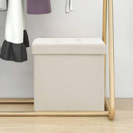 Tabouret de rangement pliable Blanc crème Faux lin