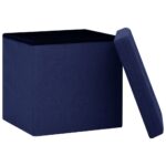 Tabouret de rangement pliable Bleu Faux lin – Image 2