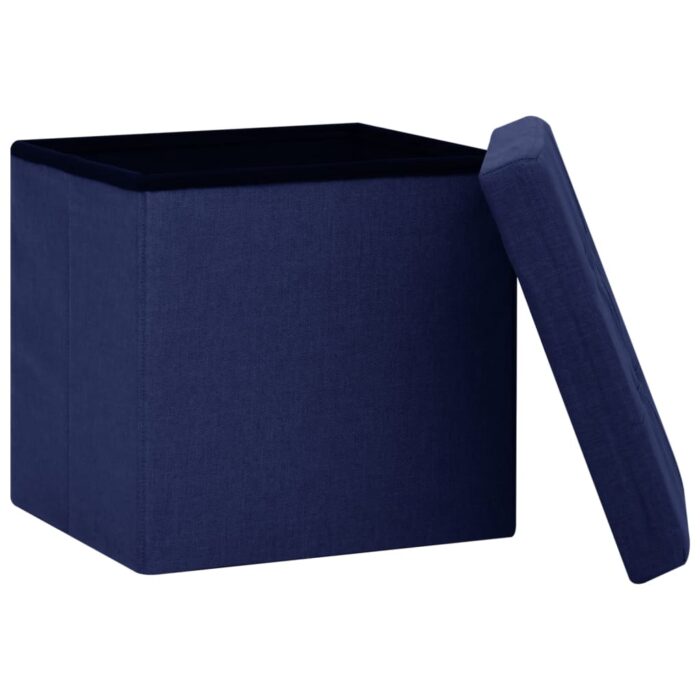 Tabouret de rangement pliable Bleu Faux lin – Image 2