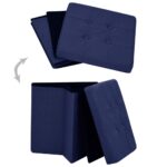 Tabouret de rangement pliable Bleu Faux lin – Image 3