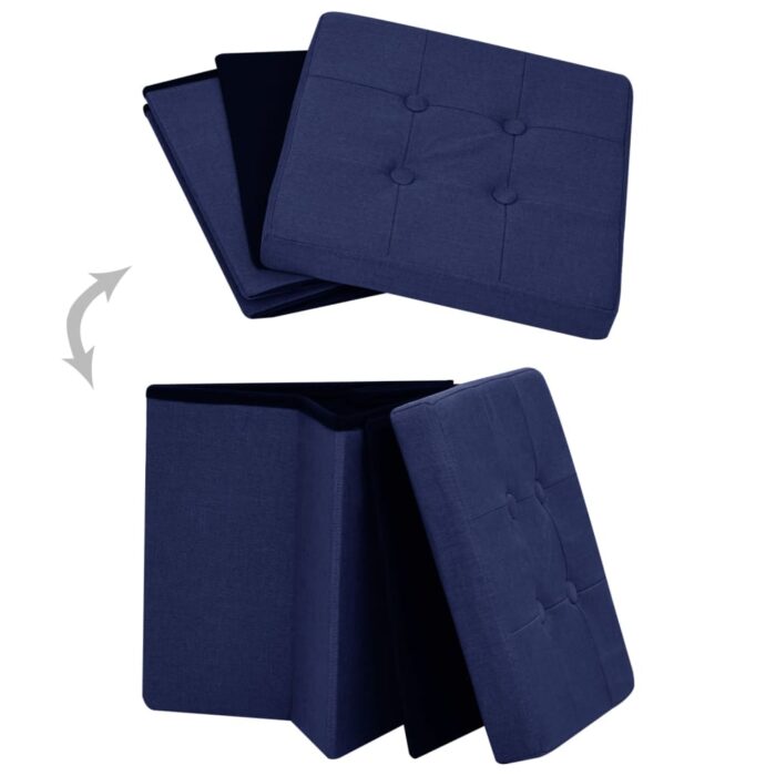 Tabouret de rangement pliable Bleu Faux lin – Image 3