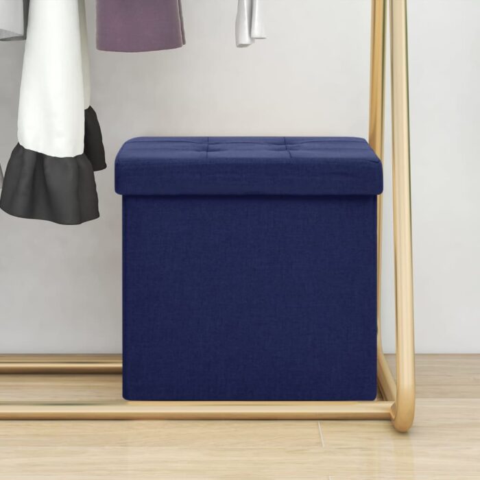 Tabouret de rangement pliable Bleu Faux lin – Image 1