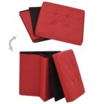 Tabouret de rangement pliable Rouge bordeaux Faux lin – Image 3