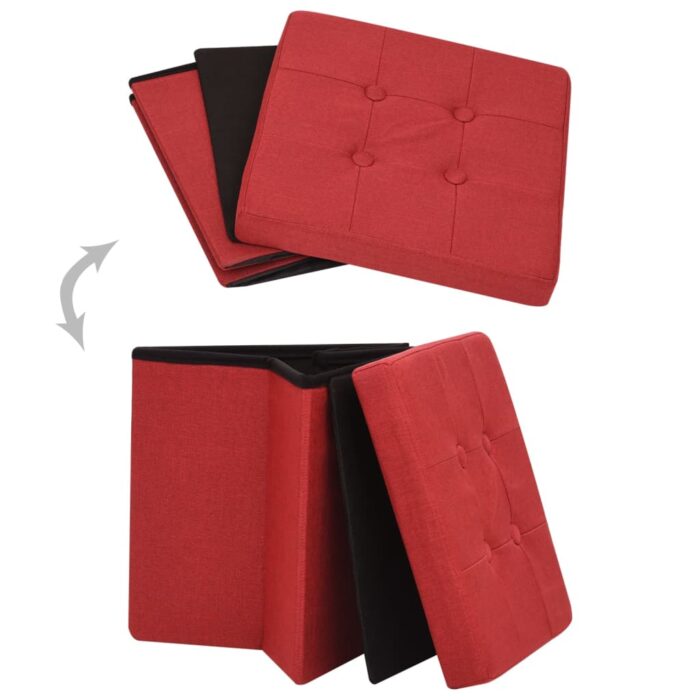 Tabouret de rangement pliable Rouge bordeaux Faux lin – Image 3