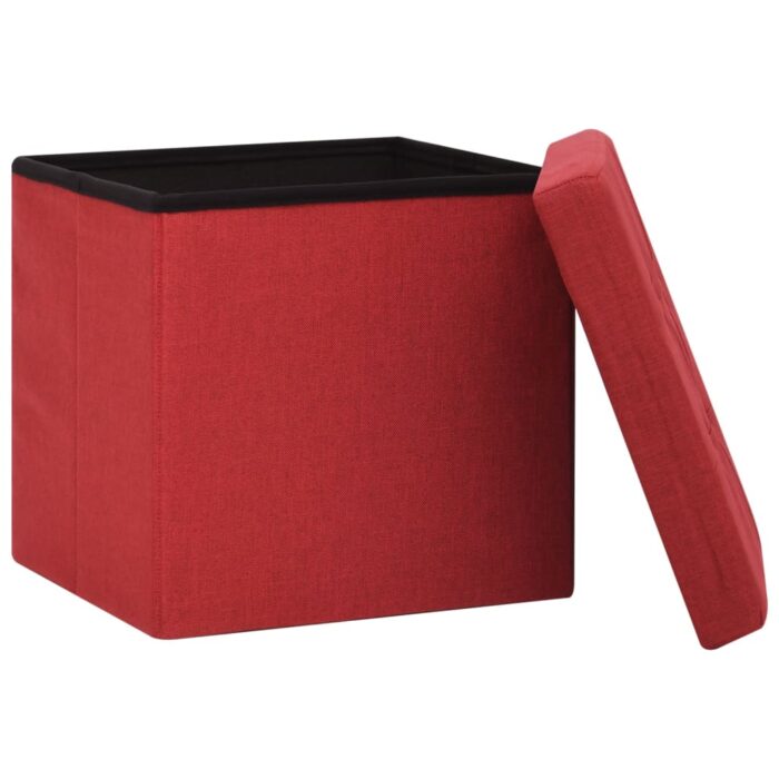 Tabouret de rangement pliable Rouge bordeaux Faux lin – Image 4
