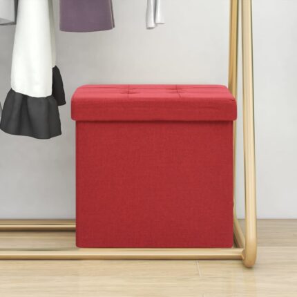 Tabouret de rangement pliable Rouge bordeaux Faux lin