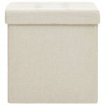 Tabourets de rangement pliables lot de 2 blanc crème Faux lin – Image 2