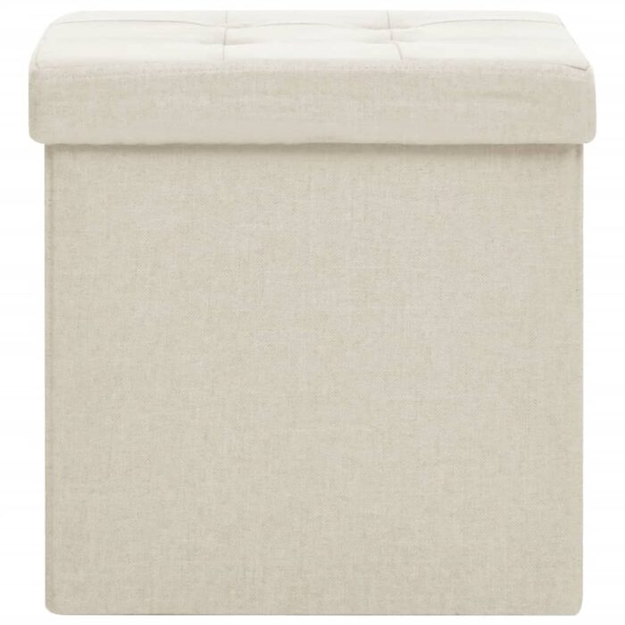 Tabourets de rangement pliables lot de 2 blanc crème Faux lin – Image 2