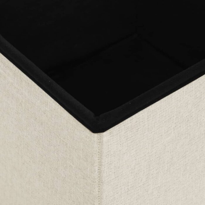 Tabourets de rangement pliables lot de 2 blanc crème Faux lin – Image 5