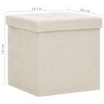 Tabourets de rangement pliables lot de 2 blanc crème Faux lin – Image 7