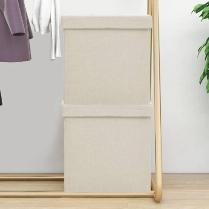 Tabourets de rangement pliables lot de 2 blanc crème Faux lin