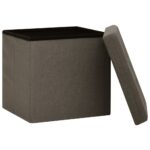 Tabourets de rangement pliables lot de 2 marron faux lin – Image 3