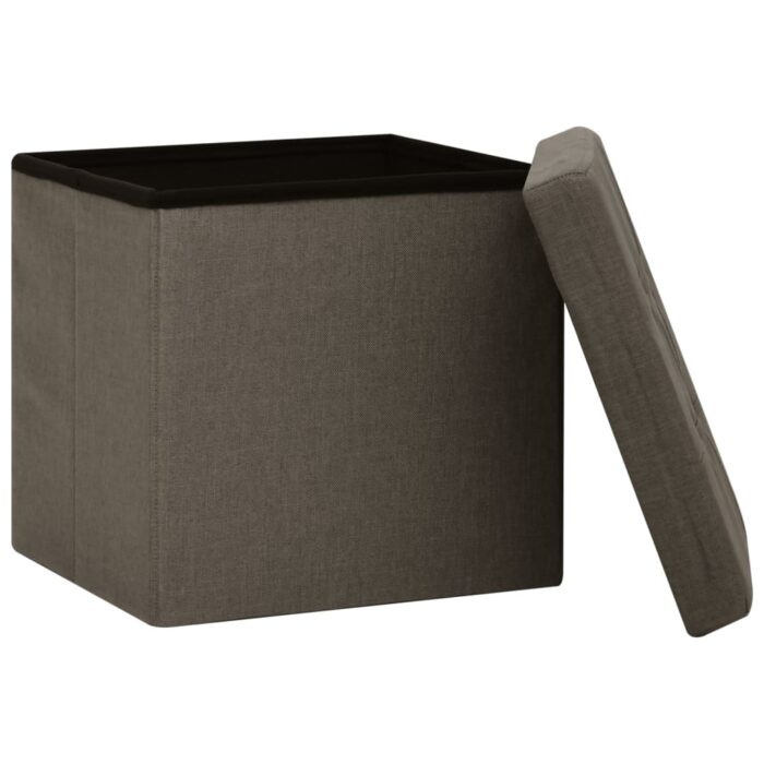 Tabourets de rangement pliables lot de 2 marron faux lin – Image 3