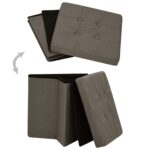 Tabourets de rangement pliables lot de 2 marron faux lin – Image 4