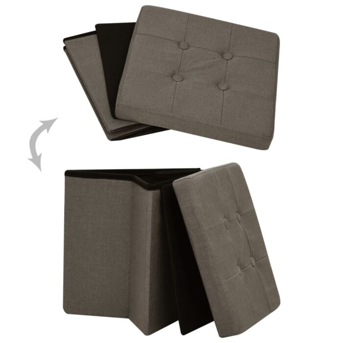 Tabourets de rangement pliables lot de 2 marron faux lin – Image 4