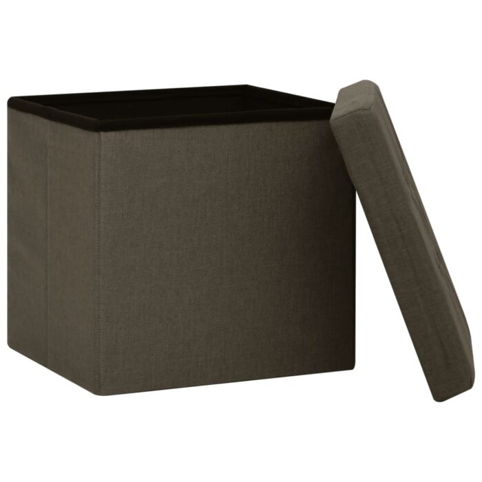 Tabourets de rangement pliables lot de 2 marron foncé faux lin – Image 3