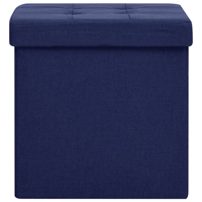 Tabourets de rangement pliables lot de 2 bleu faux lin – Image 2