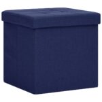 Tabourets de rangement pliables lot de 2 bleu faux lin – Image 3