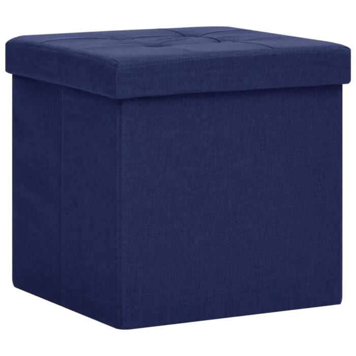 Tabourets de rangement pliables lot de 2 bleu faux lin – Image 3