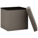 Tabourets de rangement pliables lot de 2 taupe faux lin – Image 3