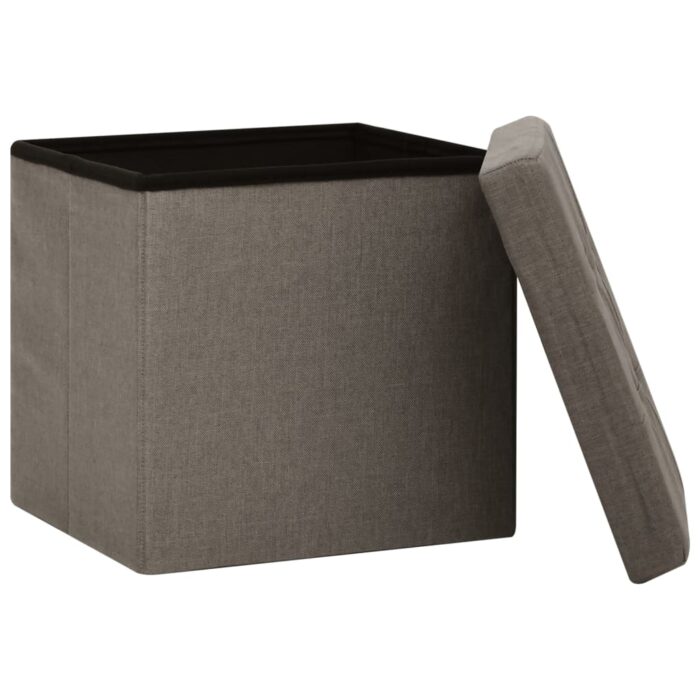 Tabourets de rangement pliables lot de 2 taupe faux lin – Image 3