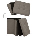 Tabourets de rangement pliables lot de 2 taupe faux lin – Image 4