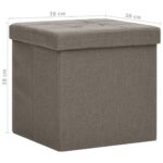Tabourets de rangement pliables lot de 2 taupe faux lin – Image 7