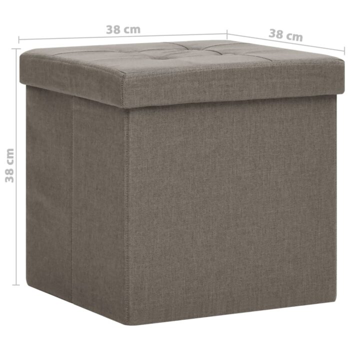 Tabourets de rangement pliables lot de 2 taupe faux lin – Image 7